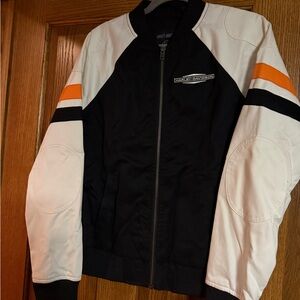 Harley-Davidson Black Jacket with White and Orange Stripes